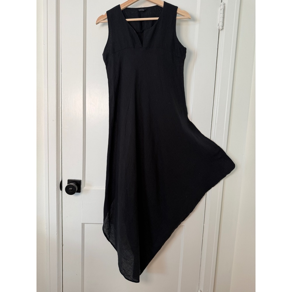 Amaran Black Asymmetrical Handkerchief Hem Midi Dress Small Lagenlook‎